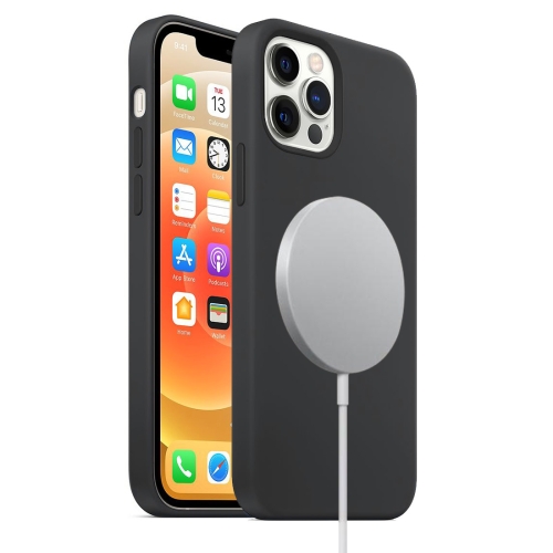 For iPhone 12 / 12 Pro Magnetic Liquid Silicone Full Coverage Shockproof Magsafe Case with Magsafe Charging Magnet(Black) c100 multifunctional 3 in 1 15w wireless charger with clock fast charge cradle charger stand desktop wireless charging