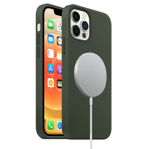 

For iPhone 12 Pro Max Magnetic Liquid Silicone Full Coverage Shockproof Magsafe Case with Magsafe Charging Magnet(Deep Green)