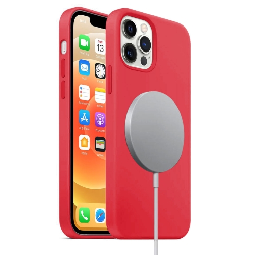 

Magnetic Liquid Silicone Full Coverage Shockproof Magsafe Case with Magsafe Charging Magnet For iPhone 12 Pro Max(Red)