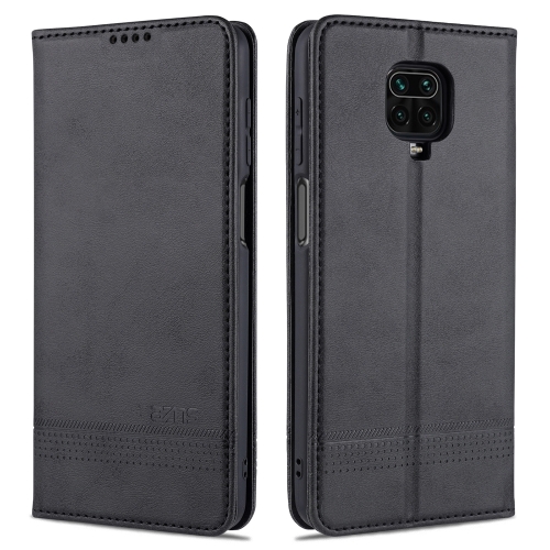 For Xiaomi Redmi Note 9 Pro / Note 9s AZNS Magnetic Calf Texture Horizontal Flip Leather Case with Card Slots & Holder & Wallet(Black)