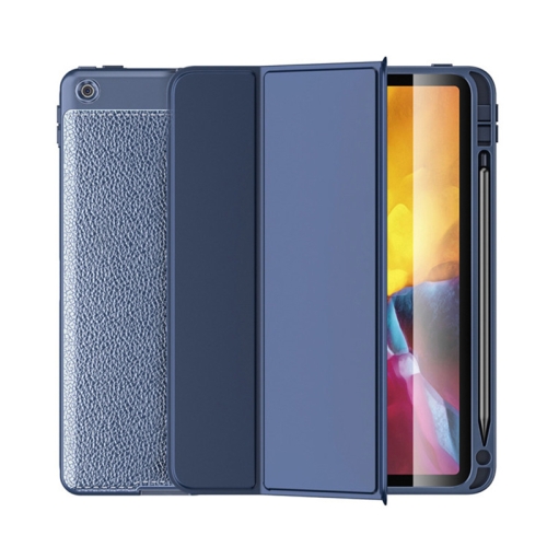 

Lychee Peel Texture Horizontal Deformation Flip TPU Leather Case with Three-folding Holder & Sleep / Wake-up Function For iPad 10.2 2021 / 2020 / 2019 (2020)(Blue)