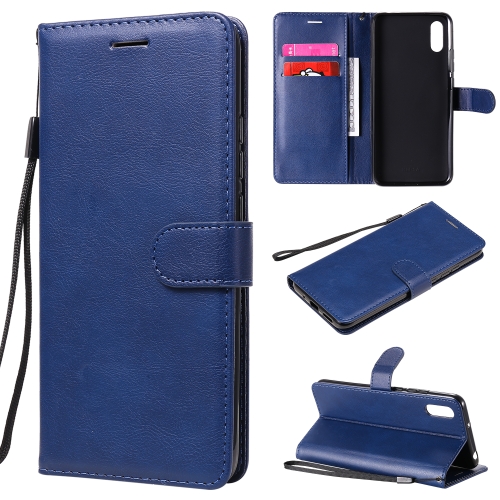 

For Xiaomi Redmi 9A Solid Color Horizontal Flip Protective Leather Case with Holder & Card Slots & Wallet & Photo Frame & Lanyard(Blue)