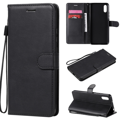 

For Xiaomi Redmi 9A Solid Color Horizontal Flip Protective Leather Case with Holder & Card Slots & Wallet & Photo Frame & Lanyard(Black)
