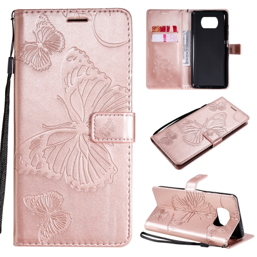 

For Xiaomi Poco X3 NFC 3D Butterflies Embossing Pattern Horizontal Flip Leather Case with Holder & Card Slot & Wallet(Rose Gold)