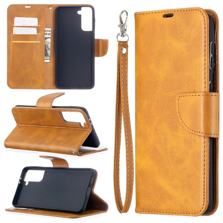 

For Samsung Galaxy S21+ 5G Lambskin Texture Pure Color Horizontal Flip PU Leather Case with Holder & Card Slots & Wallet & Lanyard(Yellow)