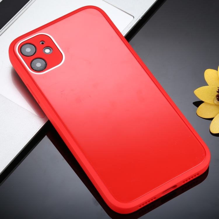 Solid Color Glass Silicone Protective Case For Iphone 11 Pro Max Red