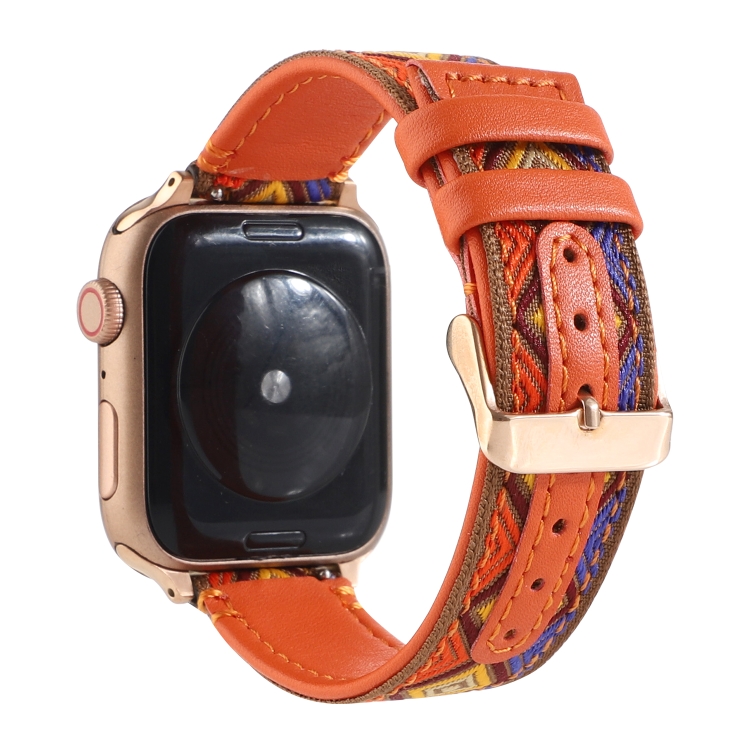 Sunsky 民族风皮质表带适用于apple Watch Series 7 41mm 6 Se 5 4 40mm 3 2 1 38mm 橙色