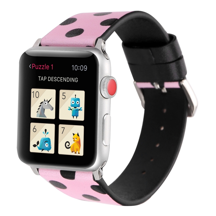 Fashion Wave Dot Series Leather Watch Band For Apple Watch Series 7 45mm /  6 \u0026 SE \u0026 5 \u0026 4 44mm / 3 \u0026 2 \u0026 1 42mm(White Waves Dot Red Background)