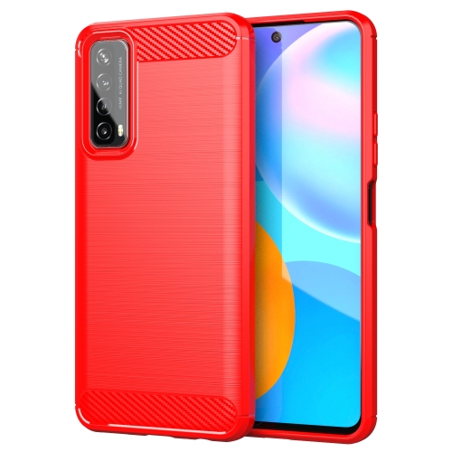 

For Huawei P Smart 2021 Brushed Texture Carbon Fiber TPU Case(Red)