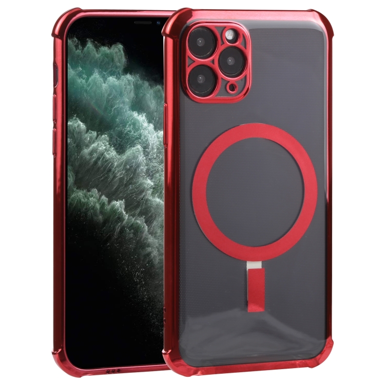 

Straight Side Laser Plating Full Coverage Clear TPU Shockproof Magsafe Case For iPhone 12 mini (Red)