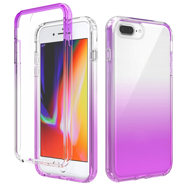 

For iPhone SE 2022 / SE 2020 / 8 / 7 Shockproof High Transparency Two-color Gradual Change PC+TPU Candy Colors Protective Case(Purple)