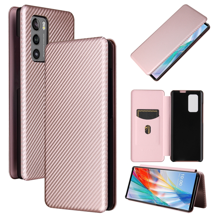 

For LG Wing 5G Carbon Fiber Texture Magnetic Horizontal Flip TPU + PC + PU Leather Case with Card Slot(Pink)