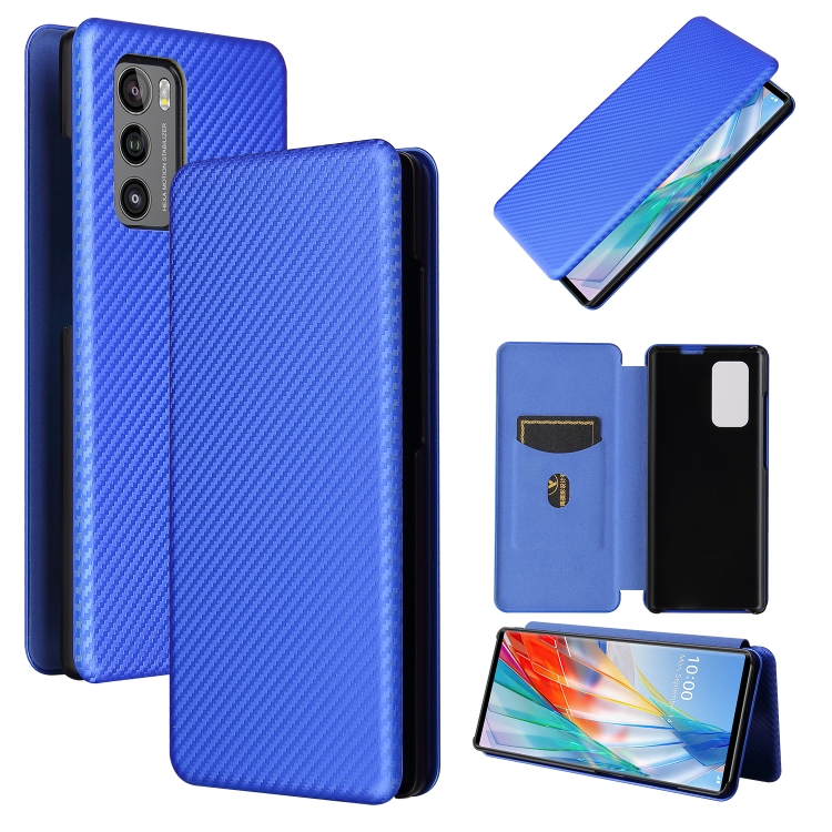 

For LG Wing 5G Carbon Fiber Texture Magnetic Horizontal Flip TPU + PC + PU Leather Case with Card Slot(Blue)