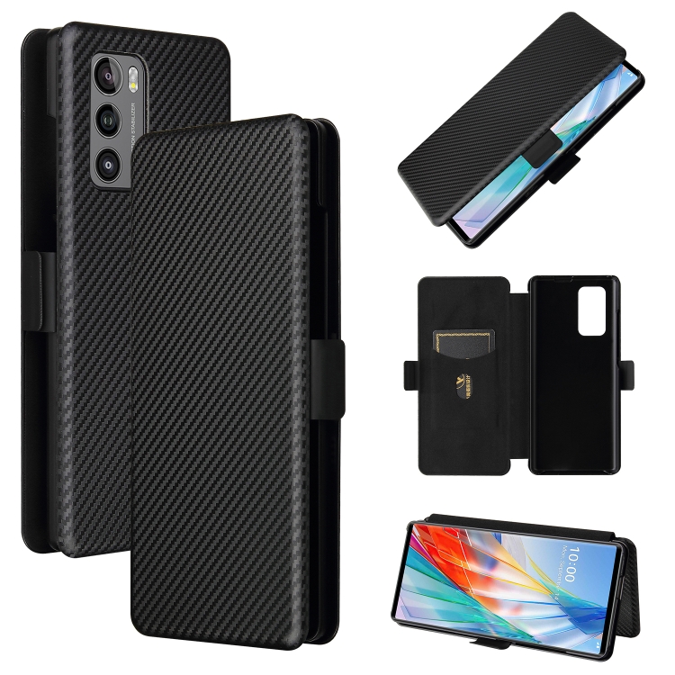 

For LG Wing 5G with Buckle Carbon Fiber Texture Horizontal Flip TPU + PC + PU Leather Case with Card Slot(Black)