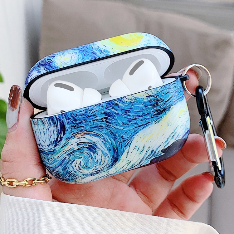 

Oil Painting Pattern Earphone Protective Case with Hook For AirPods Pro(Starry Sky)