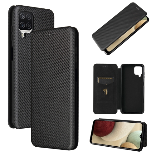 

For Samsung Galaxy A12 / M12 / F12 Carbon Fiber Texture Magnetic Horizontal Flip TPU + PC + PU Leather Case with Card Slot(Black)