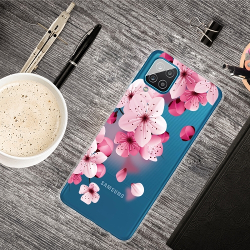 

For Samsung Galaxy A12 Colored Drawing Clear TPU Protective Cases(Cherry Blossoms)