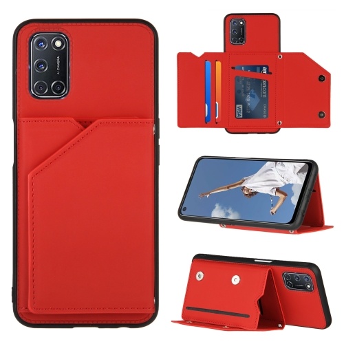 

For OPPO A52 & A72 & A92 Skin Feel PU + TPU + PC Back Cover Shockproof Case with Card Slots & Holder & Photo Frame(Red)