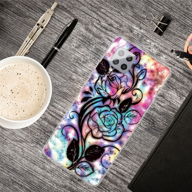 

For Samsung Galaxy A42 5G Shockproof Painted Transparent TPU Protective Case(Starry Rose)