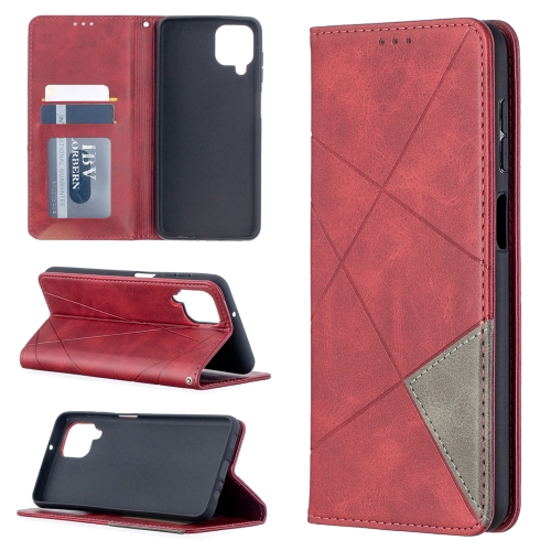 

For Samsung Galaxy A12 Prismatic Invisible Magnetic Horizontal Flip Leather Case with Holder & Card Slots & Photo Frame(Red)