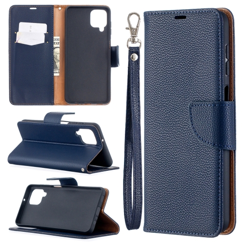 

For Samsung Galaxy A12 Litchi Texture Pure Color Horizontal Flip PU Leather Case with Holder & Card Slots & Wallet & Lanyard(Dark Blue)