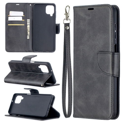 

For Samsung Galaxy A12 Retro Lambskin Texture Pure Color Horizontal Flip PU Leather Case with Holder & Card Slots & Wallet & Lanyard(Black)
