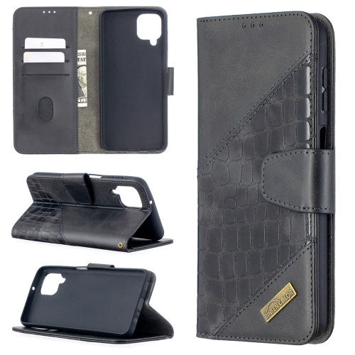 

For Samsung Galaxy A12 Matching Color Crocodile Texture Horizontal Flip PU Leather Case with Wallet & Holder & Card Slots(Black)