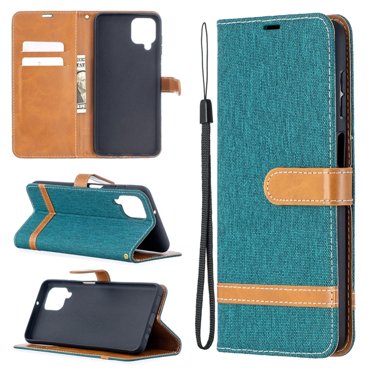 

For Samsung Galaxy A12 Lite Color Matching Denim Texture Horizontal Flip Leather Case with Holder & Card Slots & Wallet & Lanyard(Green)