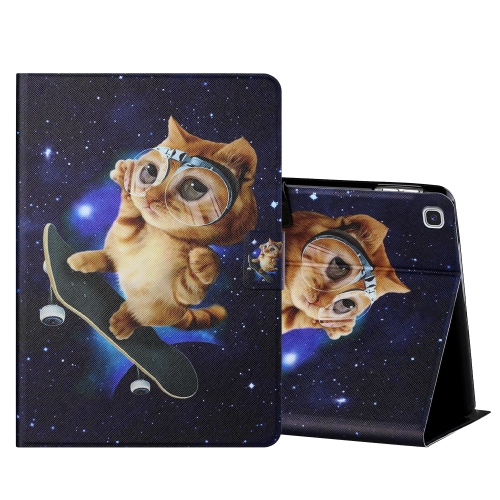

For Samsung Galaxy Tab A7 (2020) T500/T505 Colored Drawing Horizontal Flip Leather Case with Holder & Card Slots & Sleep / Wake-up Function(Skateboard Cat)
