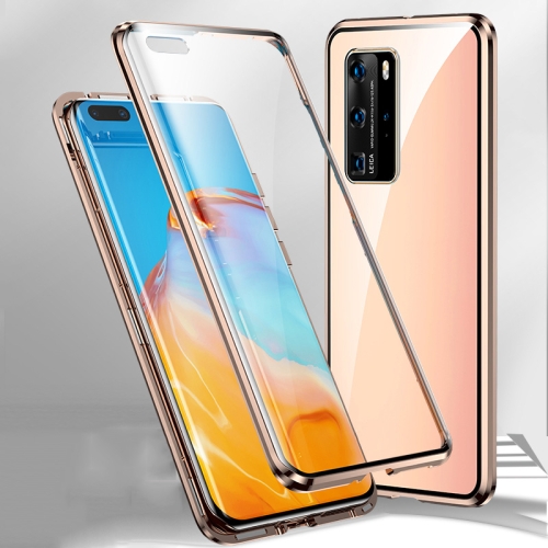 

For Huawei P40 Pro Magnetic Metal Frame Double-sided Tempered Glass Case(Gold)