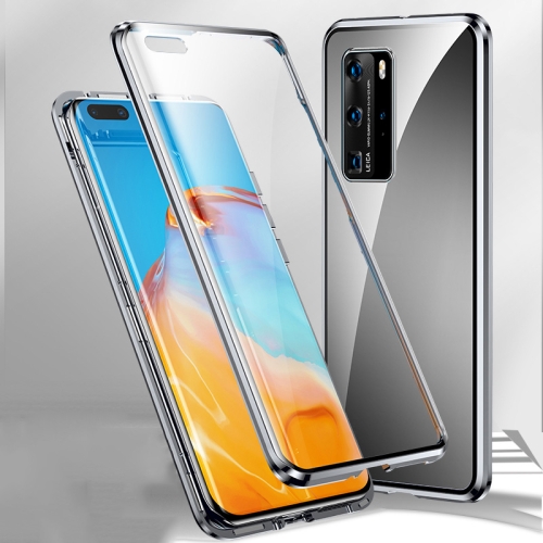 

For Huawei P40 Pro Magnetic Metal Frame Double-sided Tempered Glass Case(Silver)