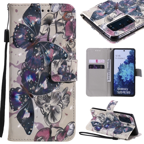 

For Samsung Galaxy S20 FE 3D Painting Horizontal Flip Leather Case with Holder & Card Slot & Lanyard(Black Butterflies)