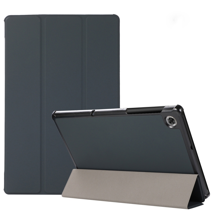 

3-folding Skin Texture Horizontal Flip TPU + PU Leather Case with Holder For Lenovo M10 Plus(Black)