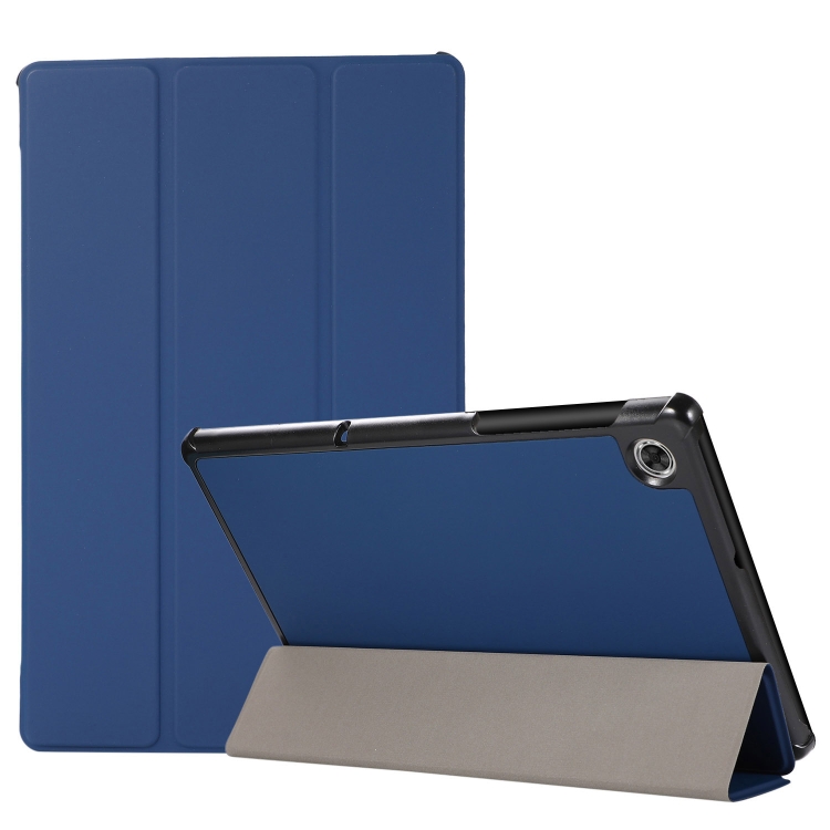 

3-folding Skin Texture Horizontal Flip TPU + PU Leather Case with Holder For Lenovo M10 Plus(Navy Blue)