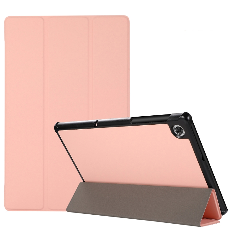 

3-folding Skin Texture Horizontal Flip TPU + PU Leather Case with Holder For Lenovo M10 Plus(Pink)