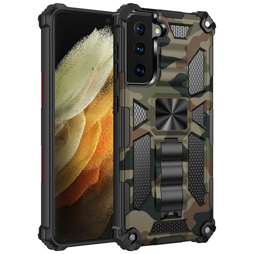 

For Samsung Galaxy S21 Ultra 5G Camouflage Armor Shockproof TPU + PC Magnetic Protective Case with Holder(Army Green)
