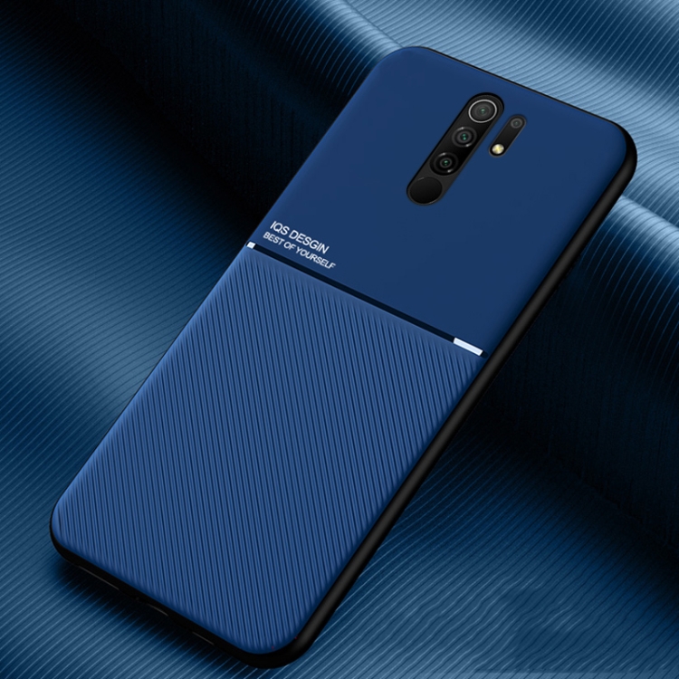

For Xiaomi Redmi 9 Classic Tilt Strip Grain Magnetic Shockproof PC + TPU Case(Blue)