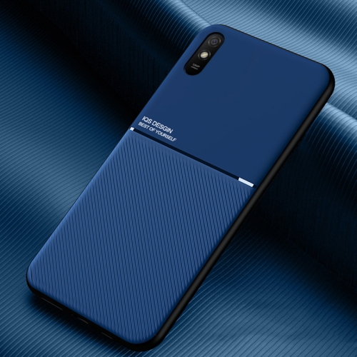 

For Xiaomi Redmi 9A Classic Tilt Strip Grain Magnetic Shockproof PC + TPU Case(Blue)