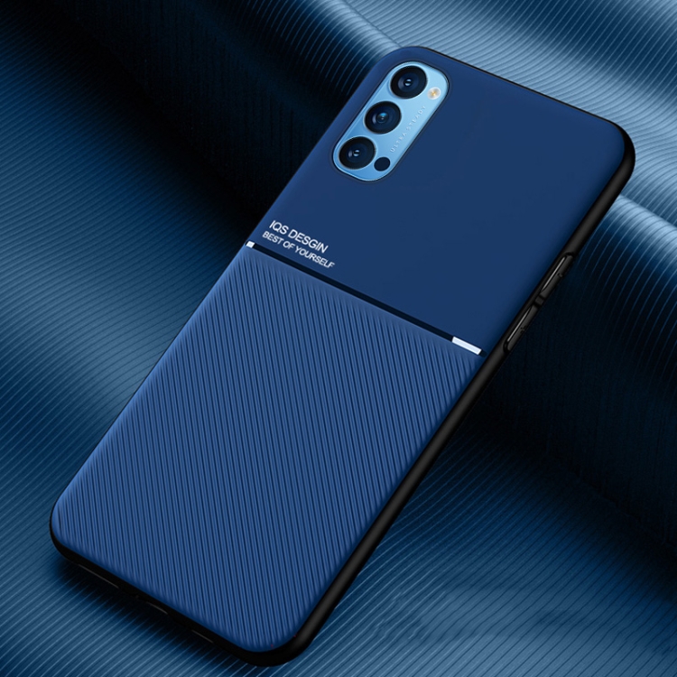

For OPPO Reno4 Pro Classic Tilt Strip Grain Magnetic Shockproof PC + TPU Case(Blue)