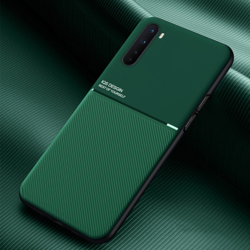 

For OnePlus Nord Classic Tilt Strip Grain Magnetic Shockproof PC + TPU Case(Dark Green)