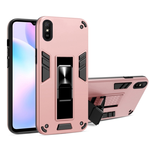 

For Xiaomi Redmi 9A 2 in 1 PC + TPU Shockproof Protective Case with Invisible Holder(Rose Gold)