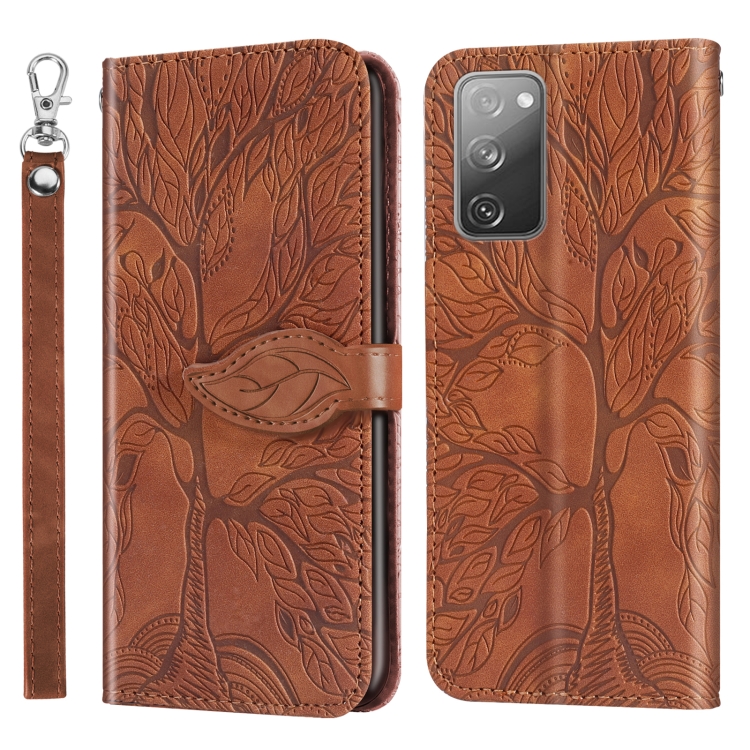 

For Samsung Galaxy S20 FE Life of Tree Embossing Pattern Horizontal Flip Leather Case with Holder & Card Slot & Wallet & Photo Frame & Lanyard(Brown)