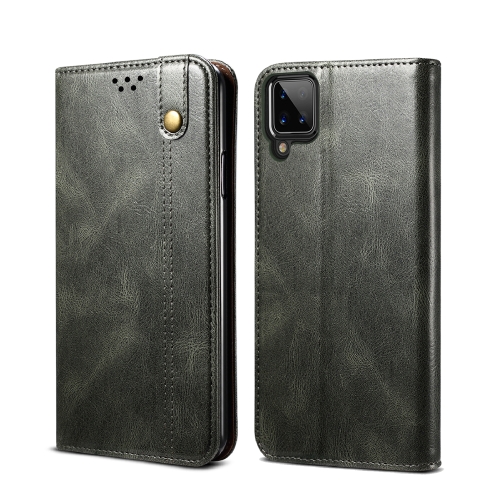 

For Samsung Galaxy A12 5G Simple Wax Crazy Horse Texture Horizontal Flip Leather Case with Card Slots & Wallet(Dark Green)