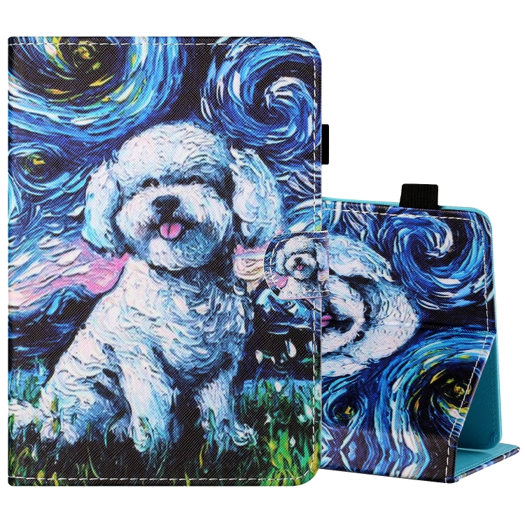 

For 10 inch Tablet PC Universal Sewing Thread Horizontal Painted Flat Leather Case with Pen Cover & Anti Skid Strip & Card Slot & Holder(Oil Painting Dog)