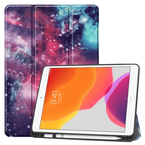 

For iPad 10.2 2021 / 2020 / 2019 TPU Colored Drawing Horizontal Flip Leather Case with Three-folding Holder & Sleep / Wake-up Function(Silver Nebula)