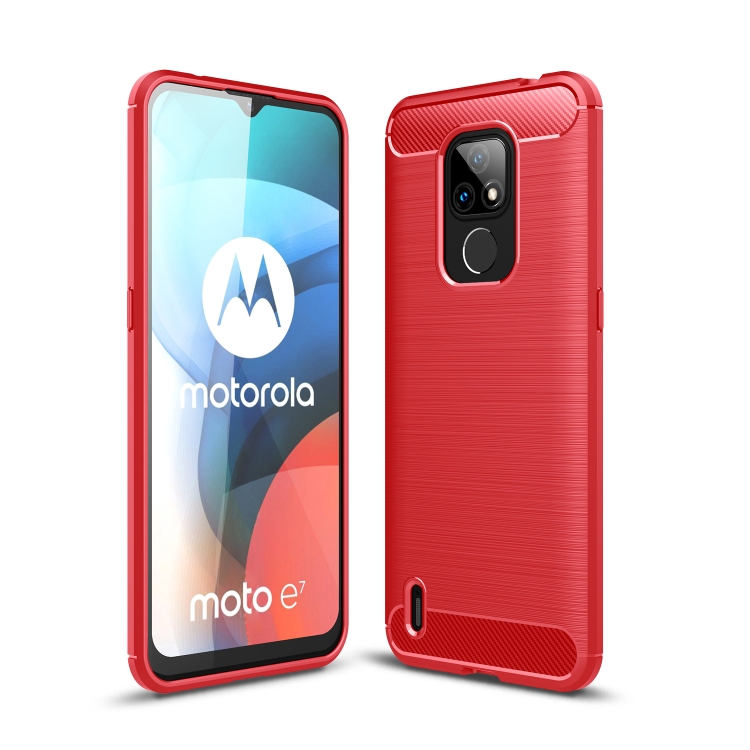 

For Motorola Moto E7 (2020) Brushed Texture Carbon Fiber TPU Case(Red)