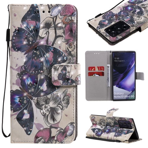 

For Samsung Galaxy Note 20 Ultra 3D Painting Horizontal Flip Leather Case with Holder & Card Slot & Lanyard(Black Butterflies)