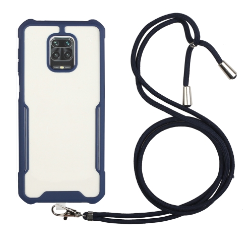 

For Xiaomi Redmi Note 9S / Note 9 Pro Acrylic + Color TPU Shockproof Case with Neck Lanyard(Dark Blue)