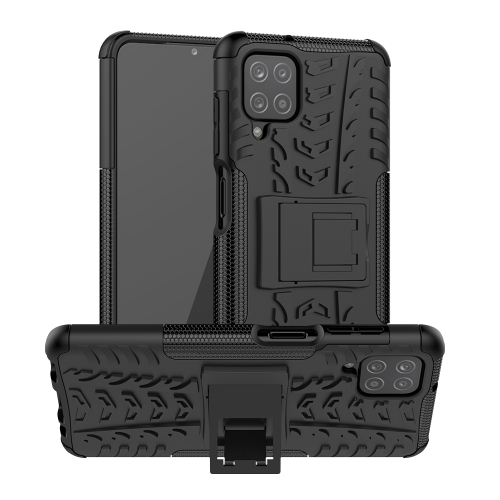 

For Samsung Galaxy A12 5G Tire Texture Shockproof TPU+PC Protective Case with Holder(Black)