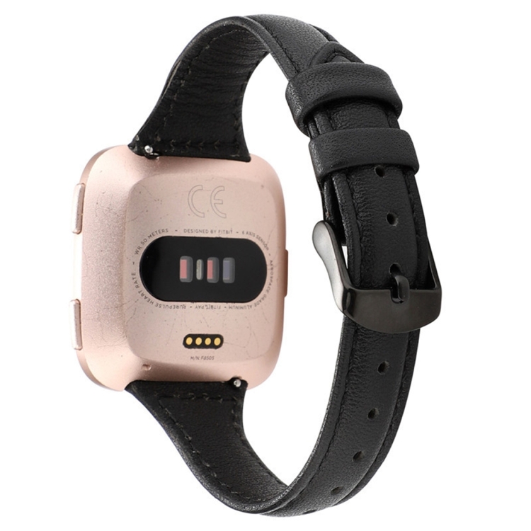 

For Fitbit Versa Crazy Horse Texture Genuine Leather Watch Band(Black)